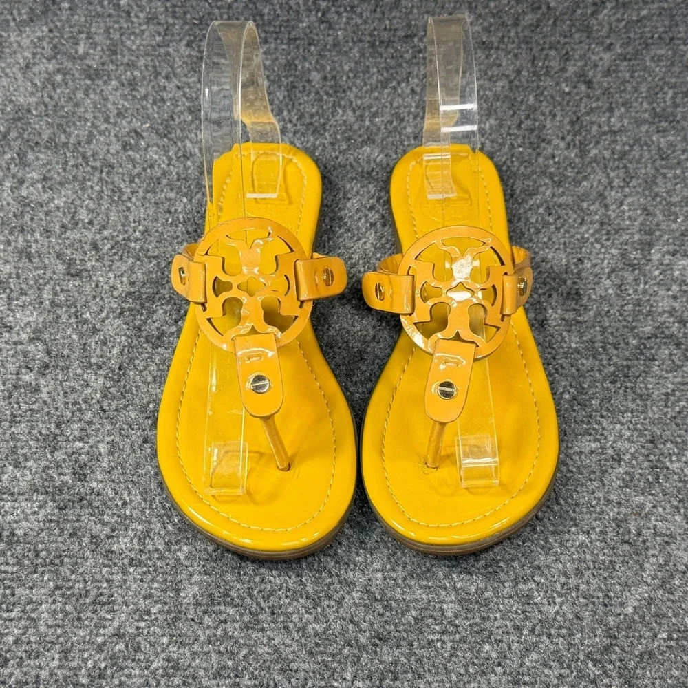 Tory Burch Miller Sandals Womens 6.5 Lemon Yellow Patent Leather Thong Flip Flop